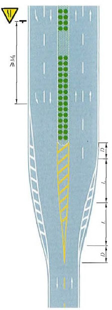 两车行道变为四车行道填充线渐变段标线设置示例